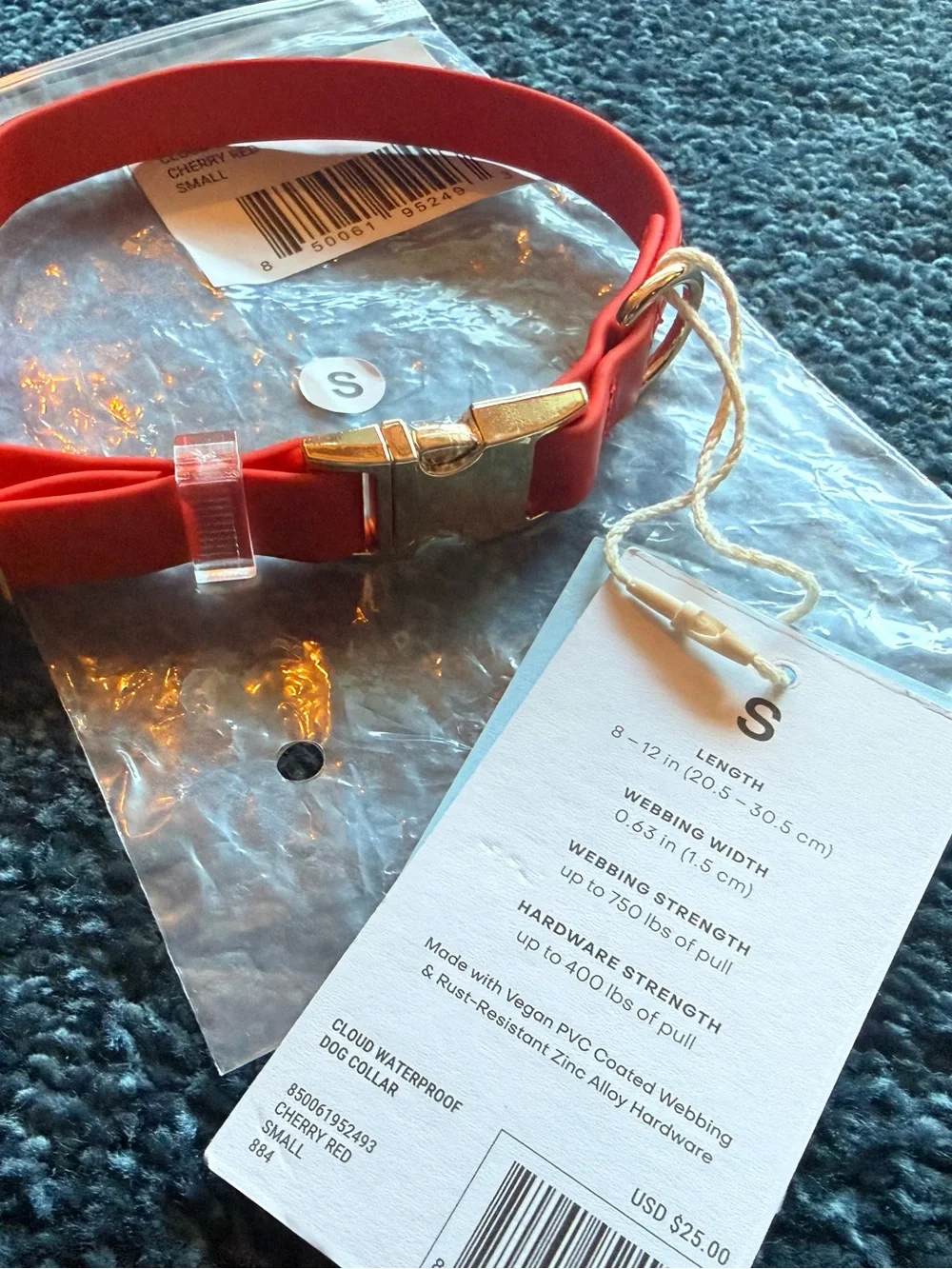 NWT Sunny Tails Cloud Waterproof Dog Collar Cherry Red Small